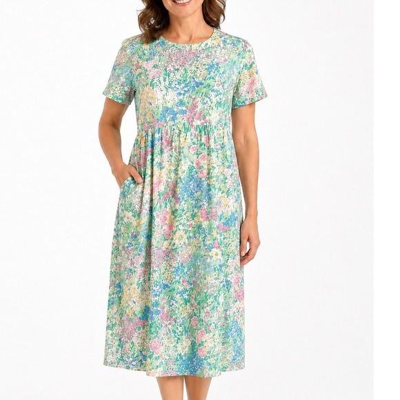 Vermont Country Store Dresses & Skirts - 90s Vermont Country Store Pastel Floral Midi Dress Babydoll Waist Garden Party